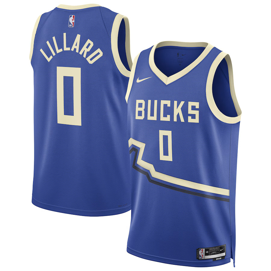 Men Milwaukee Bucks #0 Damian Lillard Nike Royal City Edition 2024-25 Swingman Player NBA Jersey->milwaukee bucks->NBA Jersey
